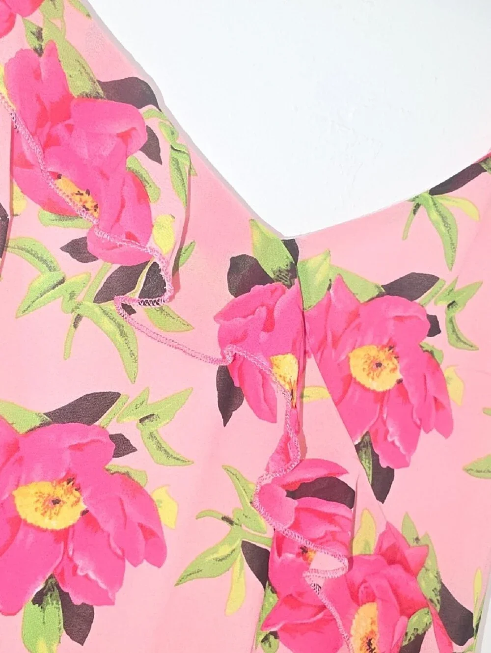 Nasty Gal Pink Floral Adjustable Spaghetti Strap High Slit Ruffle Midi Dress 6 - Picture 4 of 6